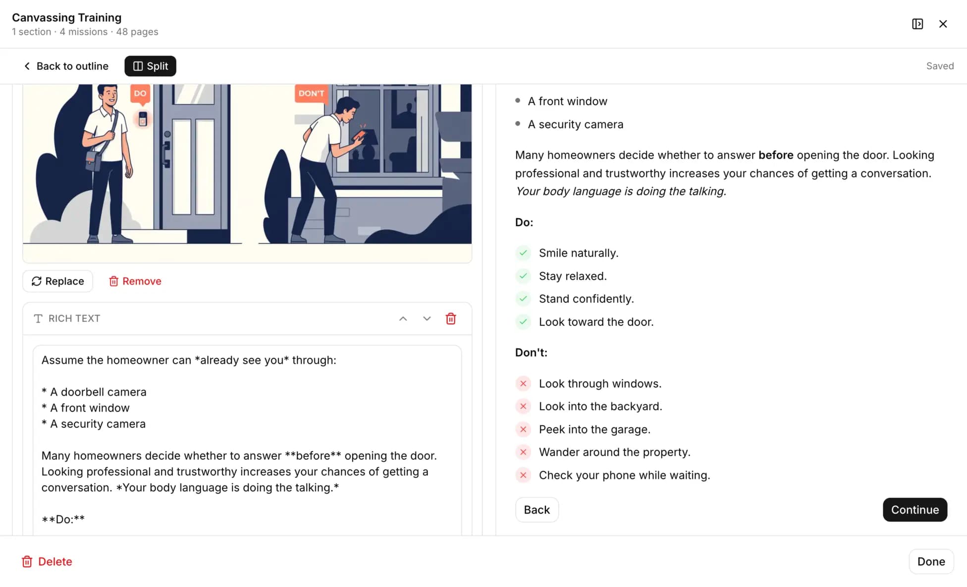 Training editor
